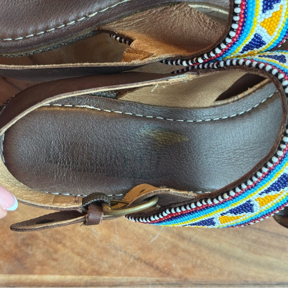 PIKOLINOS Multicolor Beaded Brown leather wedge Sandals women’s size 39 EU boho - Picture 10 of 11